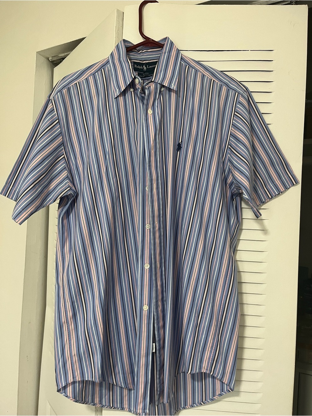 Ralph Lauren Light Blue, White & Pink Striped Short-Sleeve Button-Down Shirt